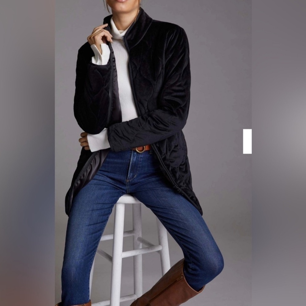 Unreal Fur Anthropologie XS Moon Shadow Quilted Jacket Black Mid-Length Zip Coat